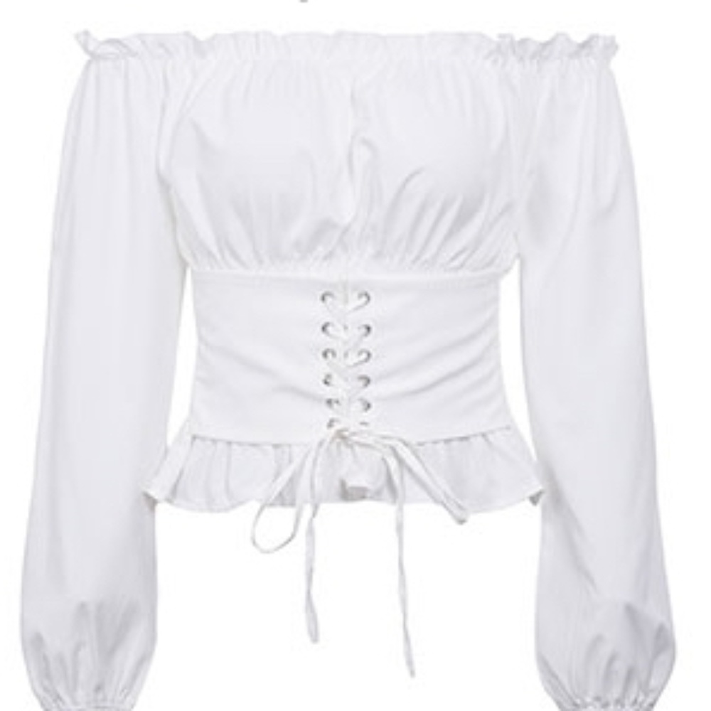 White Off-Shoulder Lace Up Corset Peasant Blouse